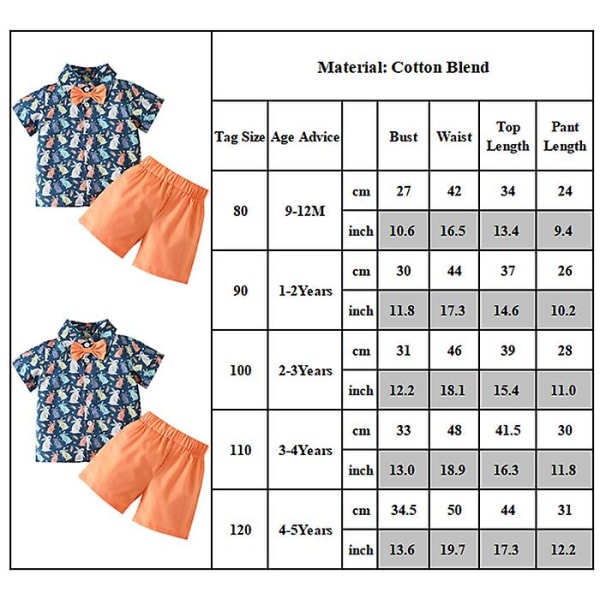 9 måneder-5 år babygutter påskefest kortermet skjorte topp + bukse antrekk sett gaver 1-2 Years