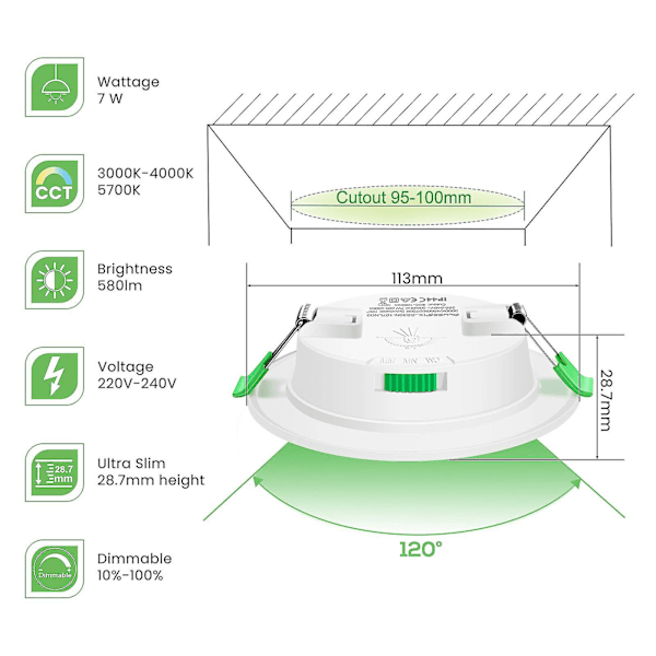 6-pakke 7W Ultra Slim Dimmbare LED Downlights CCT 95-100mm Utskåret Hvit