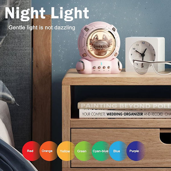 Astronautti Valoisa Bluetooth-kaiutin, 360 asteen Omni-suuntainen Stereoefekti, Seitsemän Yön Valotehostetta Makuuhuoneeseen, Tytöille Pink