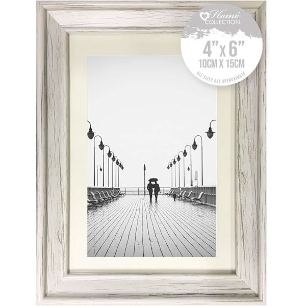 Hvide Solitaire Shabby Chic Patinerede Træ Styren Fotorammer 4x6 Design Group