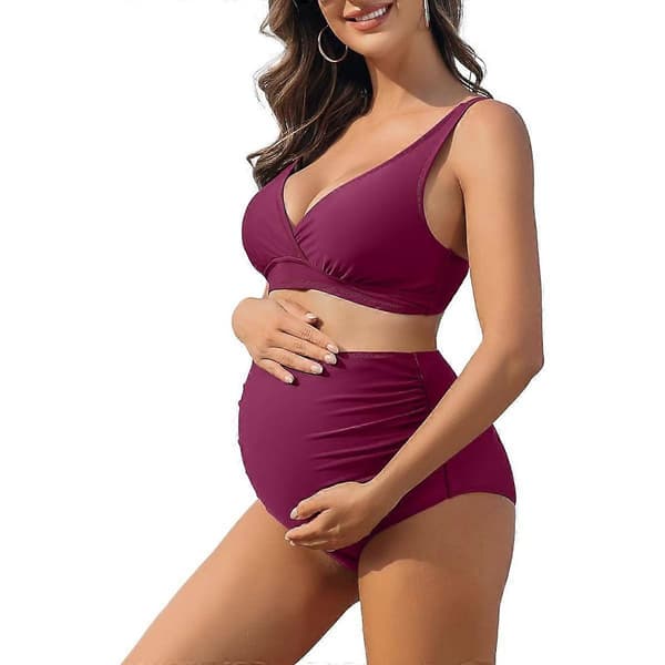 Charmleaks Gravid Bikini Set med Hög Midja fuchsia M