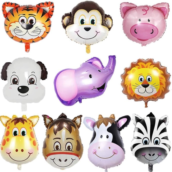 10 stykker dyr forme folieballong til barnebursdag