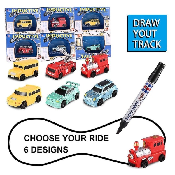 Enlighten Magic Pen Inductive Car Children's Train Tank Toy Car Draw Lines Induction Rail Track Car Kids