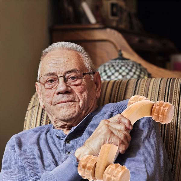 Anti-fedt kugle massager massagerulle med håndtag til ryg nakke skulder arm ben krop træ