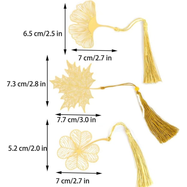 3D Retro Bokmerke, 3 stk Gull Metall Bokmerker, Metall Duskbånd Bokmerke, 3D Metall Bokmerke, Metallblad Bokmerke, For Bøker, Notatbøker, Dekorasjon, Les