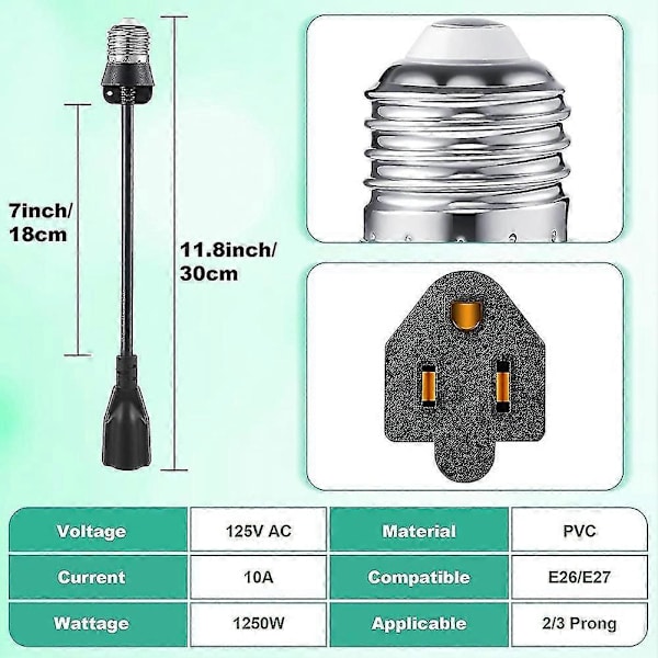 Pærestikdåseadapter, E26/e27 Pærestik til Stikadapter Konverter 3 2 Ledning, til Garage Black