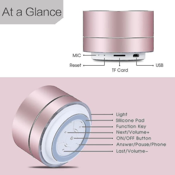 Bluetooth-høyttaler, bærbar minihøyttaler med LED-lys, Bass Up, Stereo HD, innebygd mikrofon