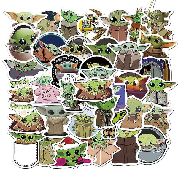 50 stk Manlodar Baby Yoda Stickers Trolley Bagage Vandtætte Stickers
