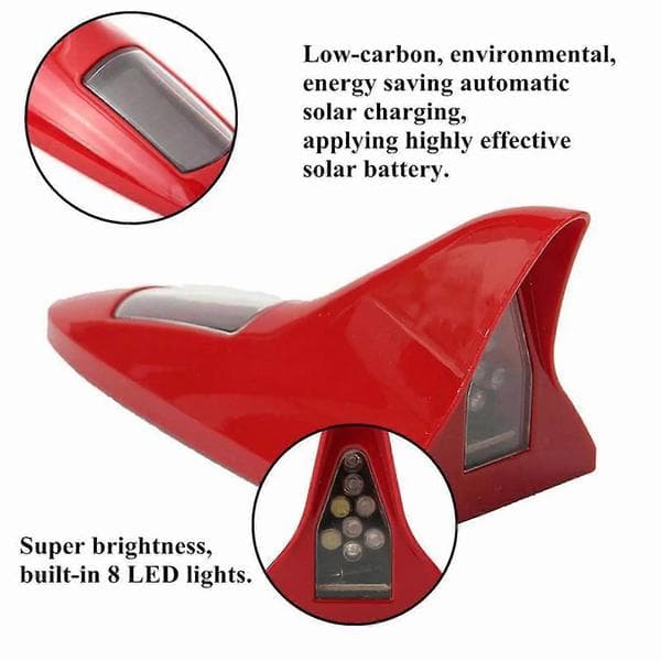 045 Solcellsdriven hajfena biltak bakvinge 8 LED blinkande lampor modifierad billampa - Grå Multicolor Silver