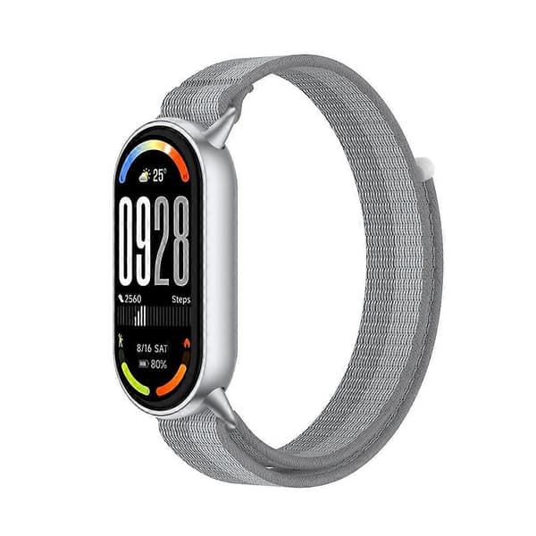 Håndledsrem kompatibel med Xiaomi Smart Band 10 / 9 / 8 Magic Tape Nylon Loop Urrem Silver