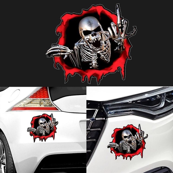 Kreativt 3d skelet kranie bilklistermærker Skræmmende kranium i skudhullet Sjove farverige klistermærker Auto Decals 15*14cm Bil Sticker| |
