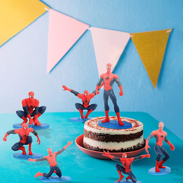 Hämähäkkimies kakkukoriste, 7 kappaletta Mini-figuurien kakkukoriste setti, Hämähäkkimies syntymäpäiväkakun koriste, Figuurien kakkukoriste Hämähäkkimies-juhlan kakkukoristeeseen