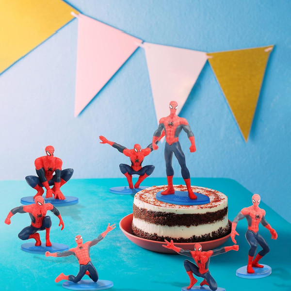 Spiderman kakepynt, 7 stk mini figurer kakepynt sett, Spiderman bursdagskake dekorasjon, figurer kakepynt for Spiderman festkake