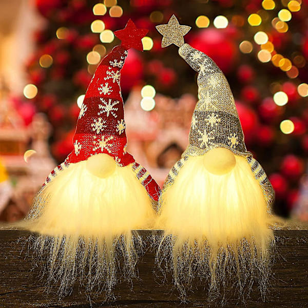Lystede Julenisse Nisse, Lysende Nisse, Batteridrevet Juldekorasjon til Bord, 2 Sett_y_1