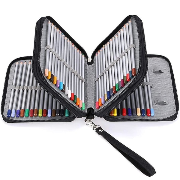 Penalhus med lynlås-lærred Handy blyantholdere til akvarelblyanter, farveblyanter, blyanter Black