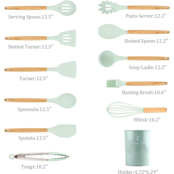 Køkkenredskaber, 12 dele køkkenredskaber sæt silikone træ køkkenredskaber køkkenudstyr sæt madlavningsredskaber køkkengrej