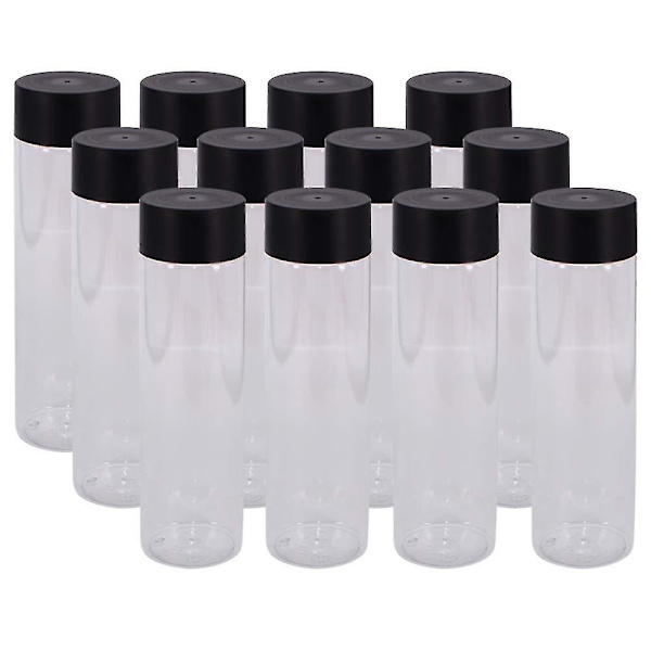 12-pack 13,6 oz (400 ml) genomskinliga PET-plastflaskor för juice med svart lock
