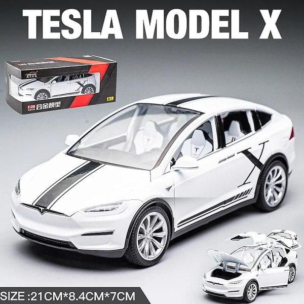 1/24 Tesla Model X Gullwing Alloy Model Car Diecast Scale Metal Collection Køretøjslegetøjsmodel Lyd og lys Drenge Legetøjsbilgave White with box CHINA