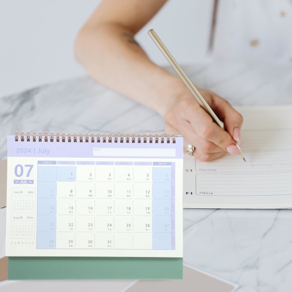 2023-2024 Skrivebords Kalender, Stående Flip Desktop Kalender fra juli 2023 til december 2024, 7,5 x 6,4, Stå op Skrivebords Kalender Grøn