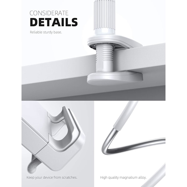 Svanehals Nettbrettholder, Fleksibel Nettbrettstativ - 36\" Lazy Arm 360 Justerbar Holder Klemme Brakett Seng for iPad Pro 9.7, 10.5, 11, 4.7-11\" Enheter white