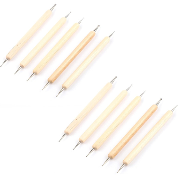 Set med 10 prickpennor, verktyg för nagelkonst, verktyg för prickning av nagelkonst, präglingsmönster, prägling med olika storlekar på dubbelsidig prickning