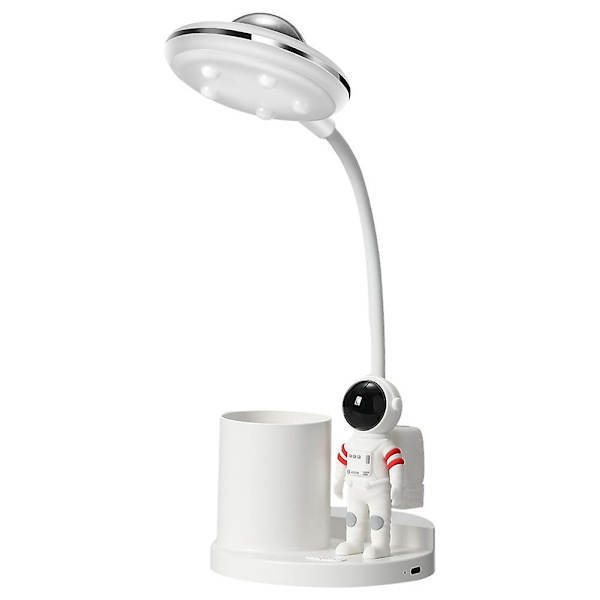 4 i 1 Astronaut Projektion Skrivebordslampe LED Nattelys Studerende Læring Øjenbeskyttelse Penneholder Skrivebordslampe Hvid