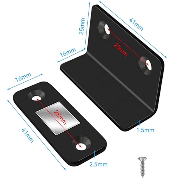 Skåpsdörrmagnet 6 st Tunn magnetisk lås, Dörrmagnet, Skåpmagnet (Svart)