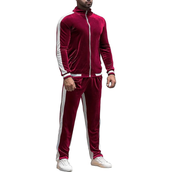 Velour træningsdragt sweatsuit Velvet: mænds joggingtræningsdragt 2 stykker sæt lynlås sweatshirts Jakkebukser med lommer Red Large