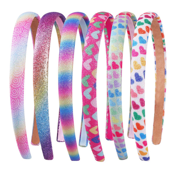Rainbow pannband 6 st söta hårband Barn pannband för flickor Printed hjärta sjöjungfru pannband Barn hårstycke