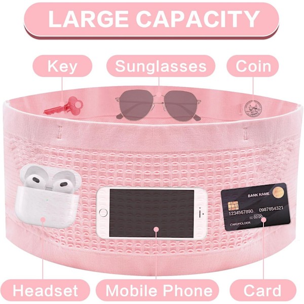 Andas midjeväskband med dold ficka för damer, magväska för löpning, mobilhållare, nycklar, pengar, rosa L Pink Pink L
