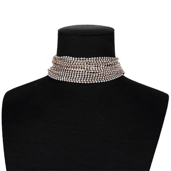 Deluxe Rhinestone Crystal Statement Halsband Smycketillbehör (guld)