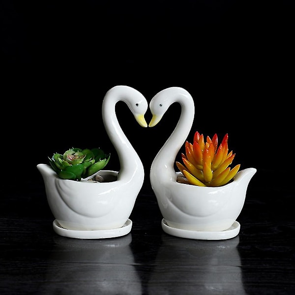 Hvid Svane Keramisk Blomsterpot Sukkulent Plante Blomsterpot Planter Desktop Hjem Off