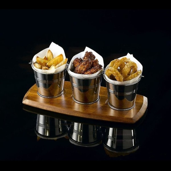 12 stk. Mini Blikplade metalspand glasur pommes frites dåsespande - 10,5x7,2x10,5cm (sølv)