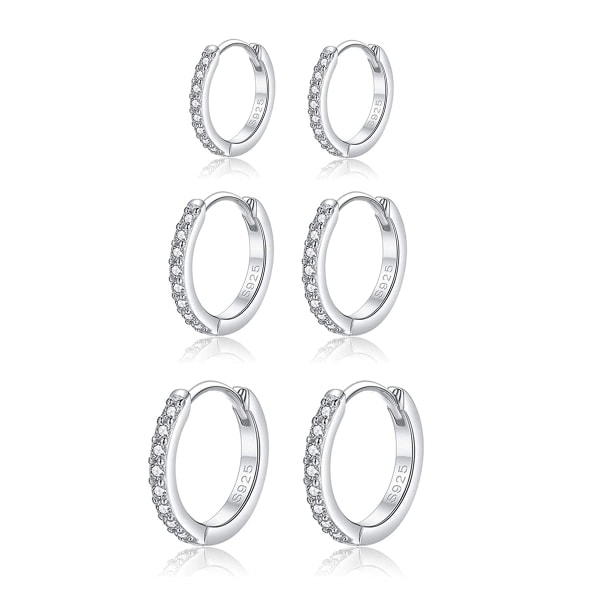 Silverfärgade creoler, damörhängen, 3 par, 925 sterling silver
