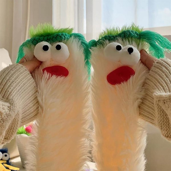 Söta 3d Quirky Sockor, varma mysiga fluffiga tecknade monstergolvsockor, vinterroliga sockgåvor White