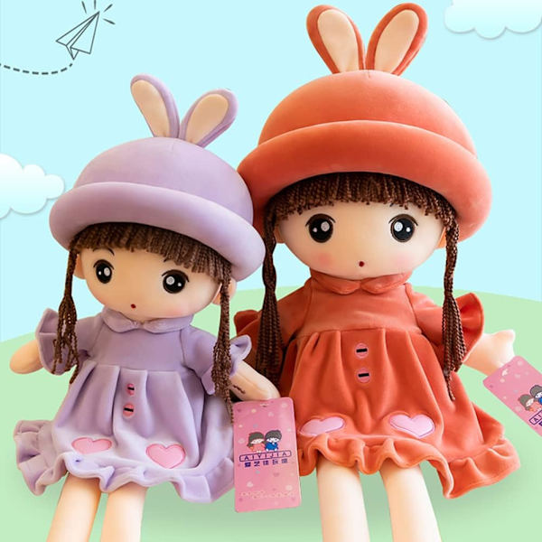 Jenter Fluffy Rag Doll Plysj Fylt Dyr, Rag Dolls for Baby Girls med Skjørt og Hette Søt Myk Baby Doll Princess Plysj