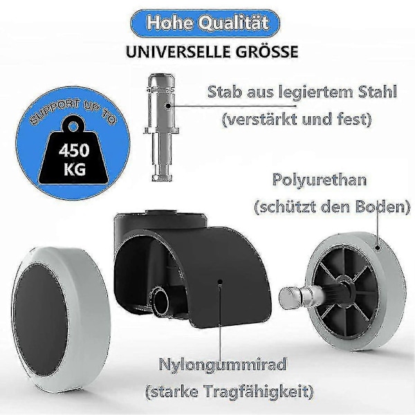 5-pack kontorsstolshjul 11 mm / 22 mm Ersättningshjul för hårda golv för gamingstolar, svängbara stolar, Pr