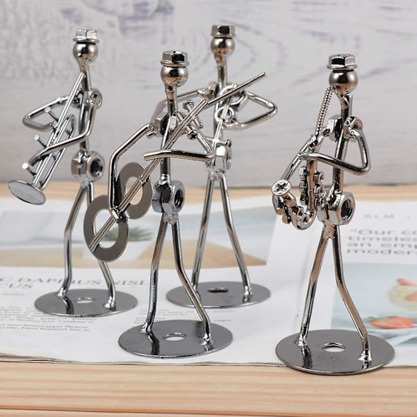 4 st Music Man Staty Metall Musiker Orkester Set Gitarr Trombon Saxofon Spelare Modell