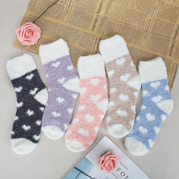 5 Pairs Of Women's Plush Socks Keep Warm And Comfortable In Winter, Fluffy Super Soft Slippers Socks