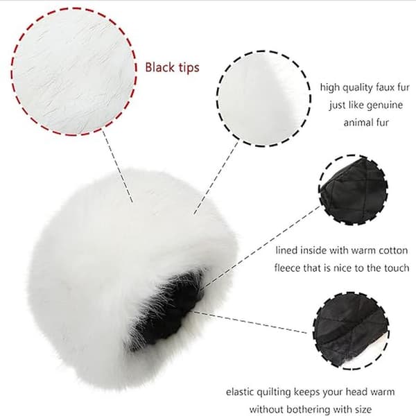 Kunstig pels hue til kvinder til vinter med stretch Cossack russisk stil hvid varm hue white