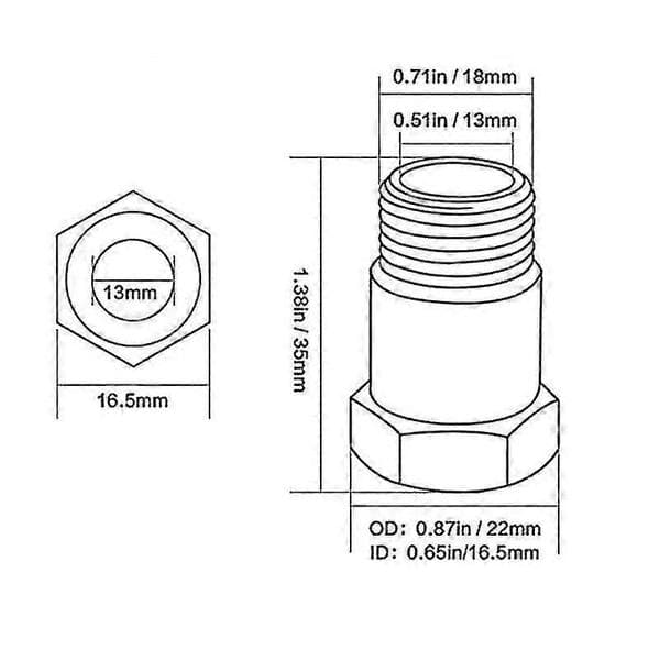 2 stk M18x1.5 Rustfritt Stål Gjengeadapter, Oksygensensoradapter Oksygen O2-sensor