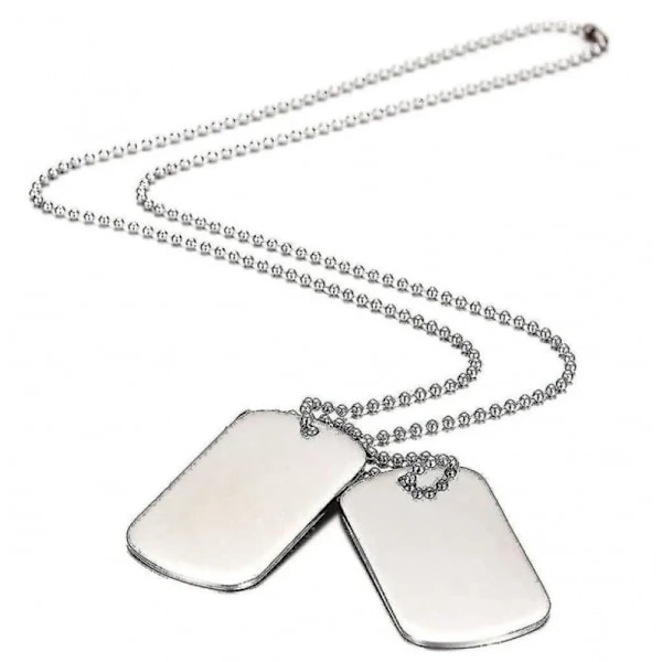 Dubbelt hundmärke halsband i militärstil, 70 cm kulkedja för män
