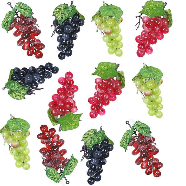 12 Bunches Artificial Grapes Simulation Decorative Lifelike Grapes Clusters For Wedding Wine Kitche