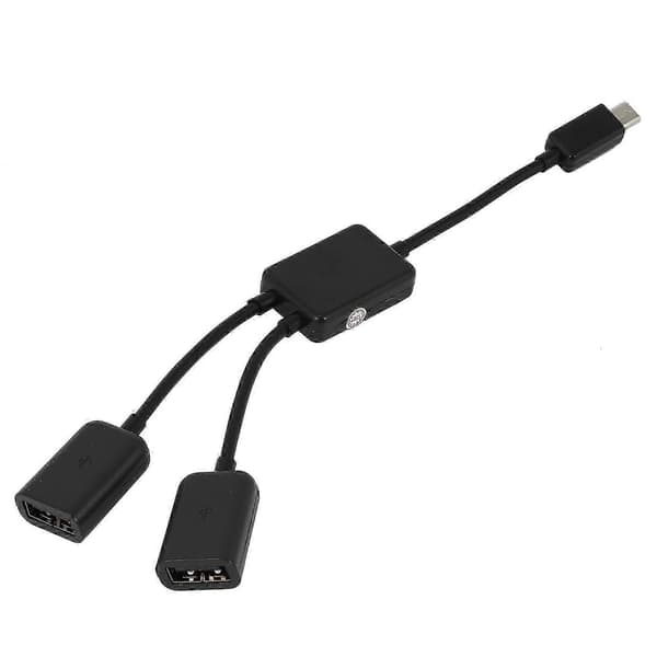 Micro-USB-isäntäkaapeli, Micro-USB-uros - 2X Type A Dual USB -naaras OTG-sovitinmuunnin Android-tabletille ja älypuhelimelle, musta bs