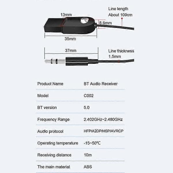 Bluetooth Aux-adapter Dongle USB til 3,5 mm Jack Bil o Aux Bluetooth 5.0 Håndfrisett for bilmottaker BT-sender silver