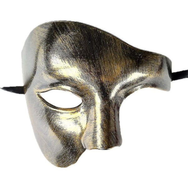 1 stk Masquerade Mask Retro Phantom Of The Opera One Eye Half Face Costume, Half Face Phantom Mask (gammelt gull)