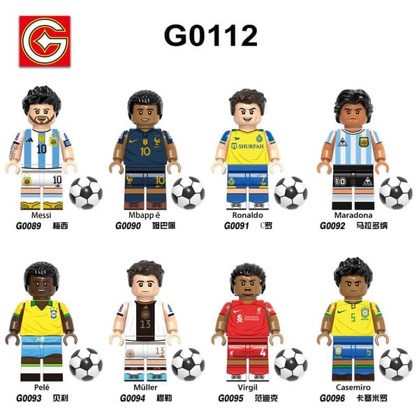 8-pak fodboldhold Messi Neymar samlebyggestenfigur