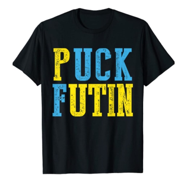 Miesten Puck Futin -painettu T-paita Tuki Ukrainalle Top Kesä T-paita Pluskoko Black S