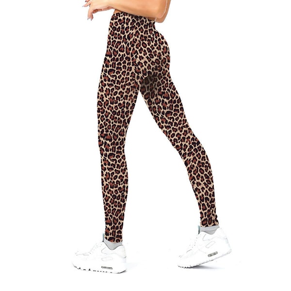 Leggings med hög midja för kvinnor - Smörmjuka byxor med printed på magen för träning Yoga Leopard Leggings L