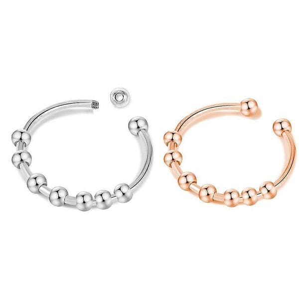Angst Fidget Ringe i Rustfrit Stål Spinnerringe med Perler til Kvinder Mænd Silver